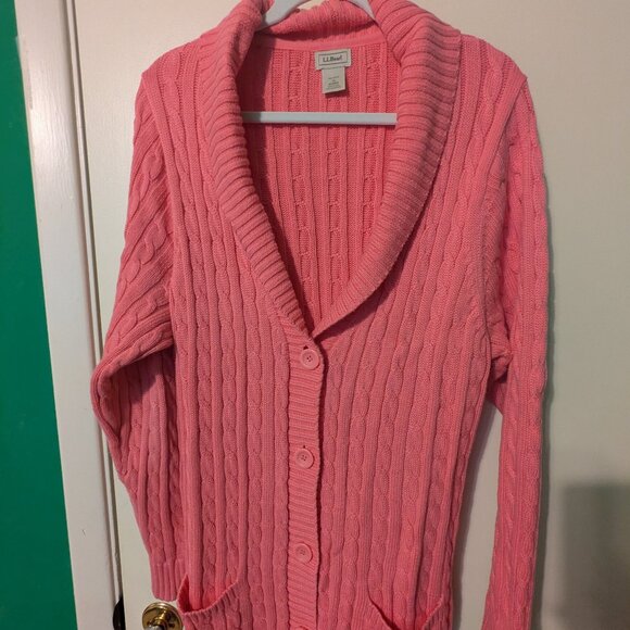 LL Bean Cable Knit long cardigan with pockets - size 1X - Picture 1 of 4